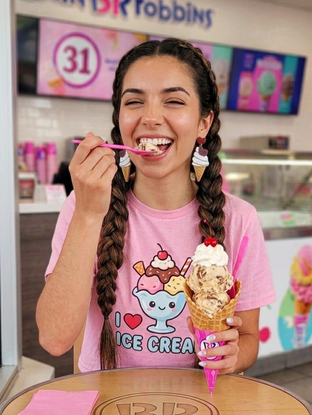 Ice Cream Cone Dangle Earrings Red Glitter Heart Acrylic Kawaii Summer Y2K 2.4in - Picture 6 of 16